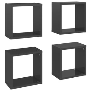 vidaXL Wall Cube Shelves 4 pcs High Gloss Grey 26x15x26 cm