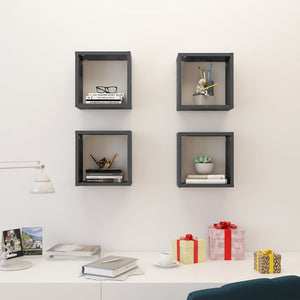 vidaXL Wall Cube Shelves 4 pcs High Gloss Grey 26x15x26 cm