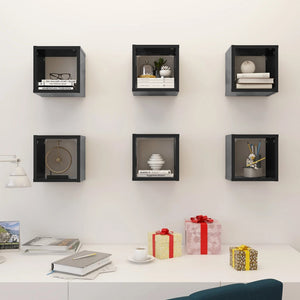 vidaXL Wall Cube Shelves 6 pcs Grey 22x15x22 cm