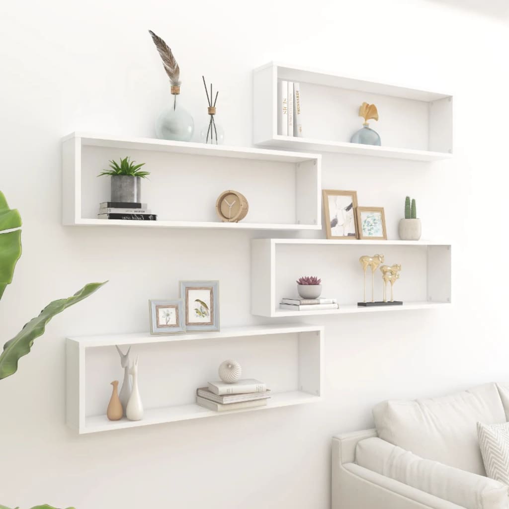 vidaXL Wall Cube Shelf 4 pcs White 100x15x30 cm Engineered Wood