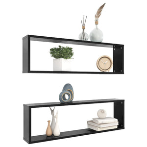 vidaXL Wall Cube Shelf 2 pcs Black 100x15x30 cm Engineered Wood