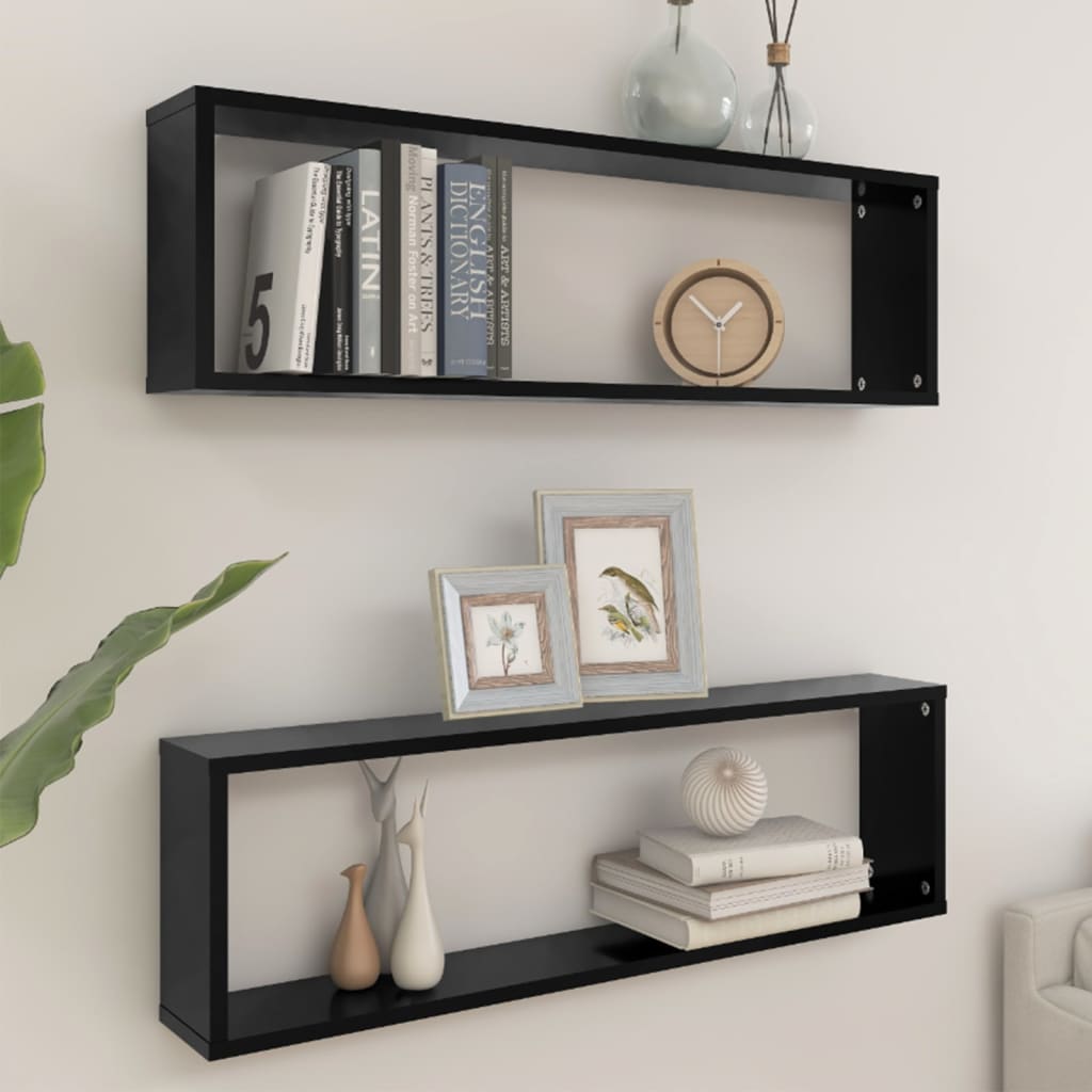 vidaXL Wall Cube Shelf 2 pcs Black 100x15x30 cm Engineered Wood