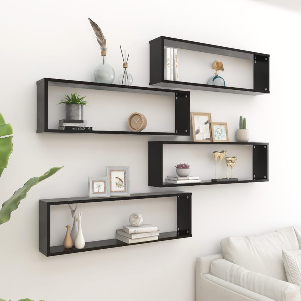 vidaXL Wall Cube Shelf 4 pcs Black 100x15x30 cm Engineered Wood