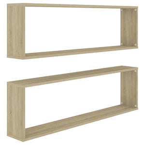 vidaXL Wall Cube Shelf 2 pcs Sonoma Oak 100x15x30 cm Engineered Wood