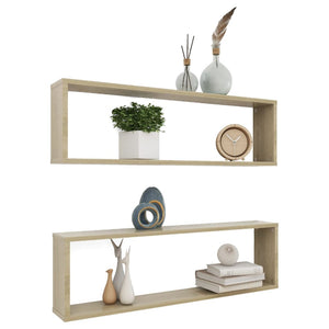 vidaXL Wall Cube Shelf 2 pcs Sonoma Oak 100x15x30 cm Engineered Wood