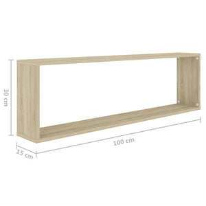 vidaXL Wall Cube Shelf 2 pcs Sonoma Oak 100x15x30 cm Engineered Wood