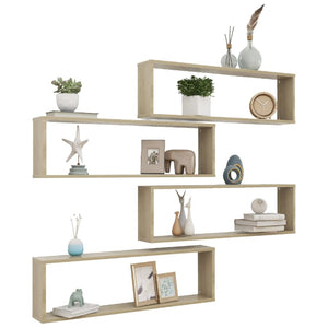 vidaXL Wall Cube Shelf 4 pcs Sonoma Oak 100x15x30 cm Engineered Wood