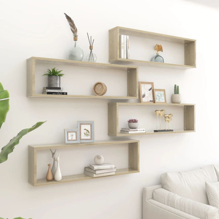 vidaXL Wall Cube Shelf 4 pcs Sonoma Oak 100x15x30 cm Engineered Wood