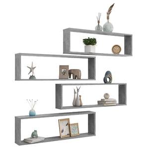 vidaXL Wall Cube Shelf 4 pcs Concrete Grey 100x15x30 cm Engineered Wood