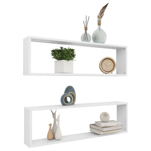 vidaXL Wall Cube Shelf 2 pcs High Gloss White 100x15x30 cm Engineered Wood