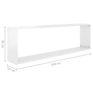 vidaXL Wall Cube Shelf 2 pcs High Gloss White 100x15x30 cm Engineered Wood