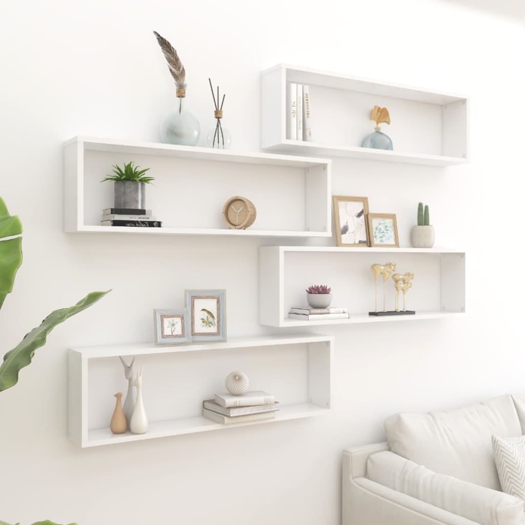 vidaXL Wall Cube Shelf 4 pcs High Gloss White 100x15x30 cm Engineered Wood