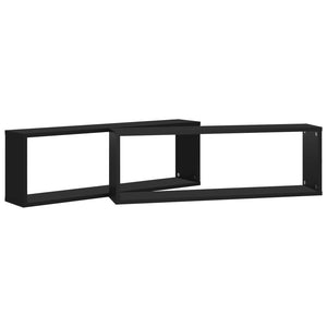 vidaXL Wall Cube Shelf 2 pcs Black 80x15x26.5 cm Engineered Wood