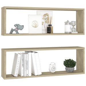 vidaXL Wall Cube Shelf 2 pcs Sonoma Oak 80x15x26.5 cm Engineered Wood