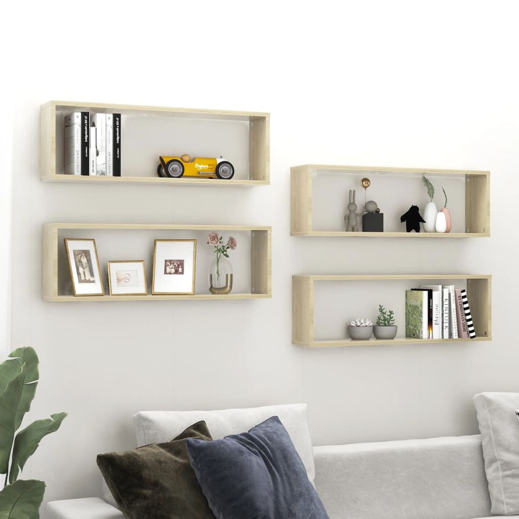 vidaXL Wall Cube Shelf 4 pcs Sonoma Oak 80x15x26.5 cm Engineered Wood