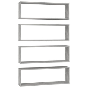 vidaXL Wall Cube Shelf 4 pcs Concrete Grey 80x15x26.5 cm Engineered Wood