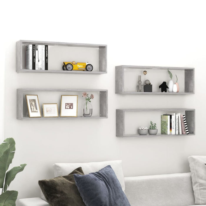 vidaXL Wall Cube Shelf 4 pcs Concrete Grey 80x15x26.5 cm Engineered Wood