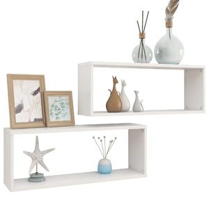 vidaXL Wall Cube Shelf 2 pcs White 60x15x23 cm Engineered Wood