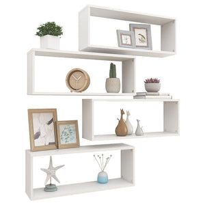 vidaXL Wall Cube Shelf 4 pcs White 60x15x23 cm Engineered Wood