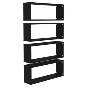 vidaXL Wall Cube Shelf 4 pcs Black 60x15x23 cm Engineered Wood