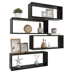 vidaXL Wall Cube Shelf 4 pcs Black 60x15x23 cm Engineered Wood