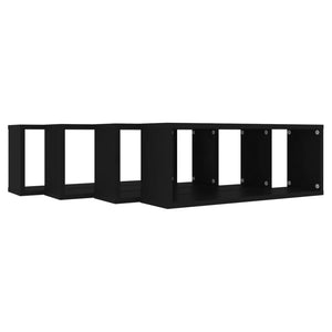 vidaXL Wall Cube Shelf 4 pcs Black 60x15x23 cm Engineered Wood