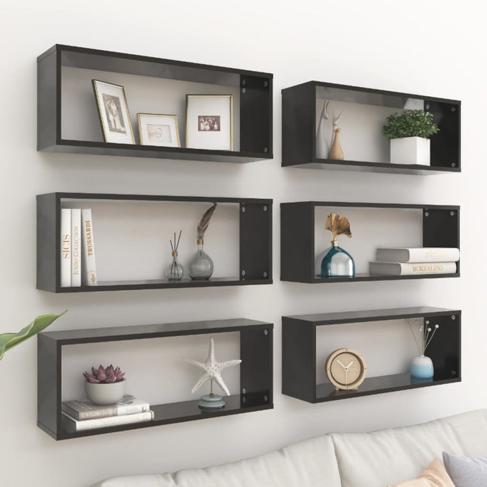 vidaXL Wall Cube Shelf 6 pcs Black 60x15x23 cm Engineered Wood