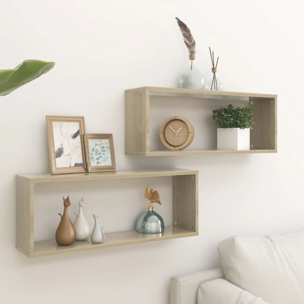 vidaXL Wall Cube Shelf 2 pcs Sonoma Oak 60x15x23 cm Engineered Wood