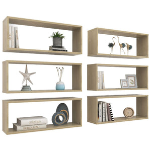 vidaXL Wall Cube Shelf 6 pcs Sonoma Oak 60x15x23 cm Engineered Wood