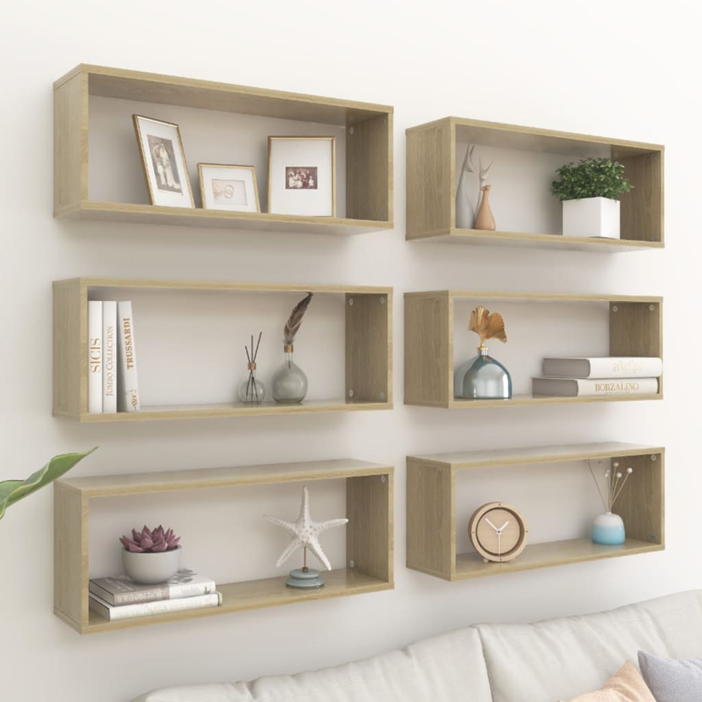 vidaXL Wall Cube Shelf 6 pcs Sonoma Oak 60x15x23 cm Engineered Wood