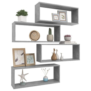 vidaXL Wall Cube Shelf 4 pcs Concrete Grey 60x15x23 cm Engineered Wood