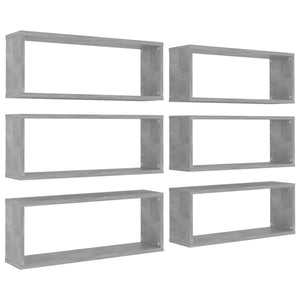 vidaXL Wall Cube Shelf 6 pcs Concrete Grey 60x15x23 cm Engineered Wood