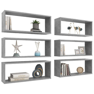 vidaXL Wall Cube Shelf 6 pcs Concrete Grey 60x15x23 cm Engineered Wood