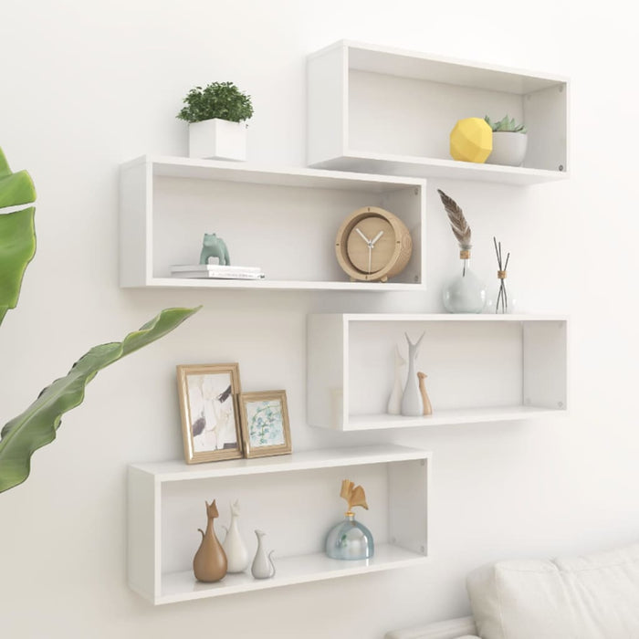 vidaXL Wall Cube Shelf 4 pcs High Gloss White 60x15x23 cm Engineered Wood