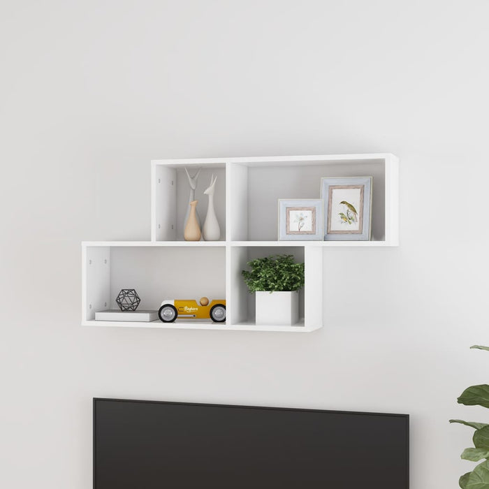 vidaXL Wall Shelf High Gloss White 100x18x53 cm Engineered Wood