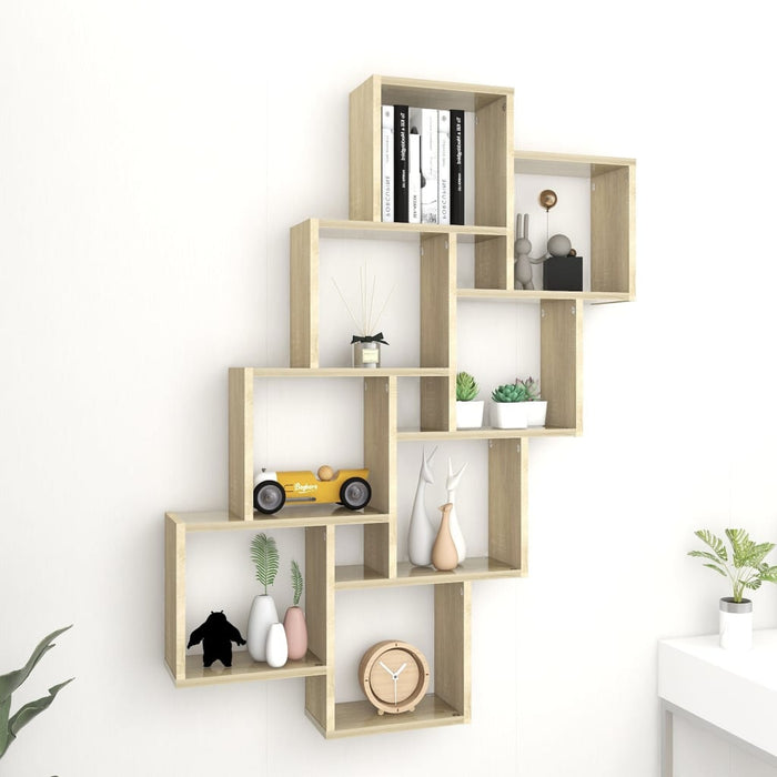 vidaXL Wall Cube Shelf Sonoma Oak 90x15x119 cm Engineered Wood