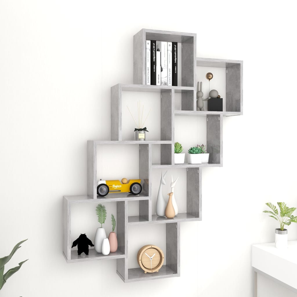 vidaXL Wall Cube Shelf Concrete Grey 90x15x119 cm Engineered Wood