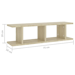 vidaXL Wall Shelves 2 pcs Sonoma Oak 75x18x20 cm Engineered Wood