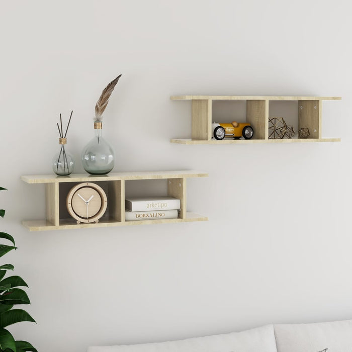 vidaXL Wall Shelves 2 pcs Sonoma Oak 75x18x20 cm Engineered Wood