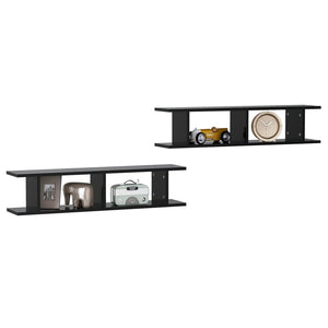 vidaXL Wall Shelf 2 pcs Black 90x18x20 cm Engineered Wood