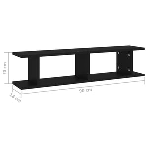 vidaXL Wall Shelf 2 pcs Black 90x18x20 cm Engineered Wood