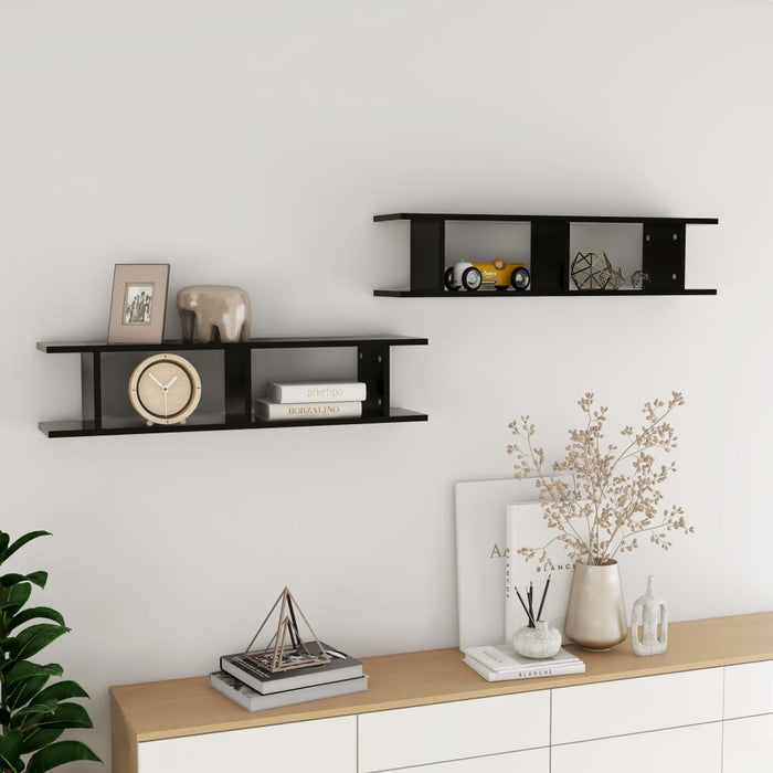 vidaXL Wall Shelf 2 pcs Black 90x18x20 cm Engineered Wood