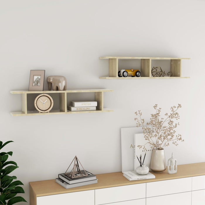 vidaXL Wall Shelf 2 pcs Sonoma Oak 90x18x20 cm Engineered Wood