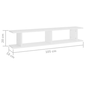 vidaXL Wall Shelf 2 pcs White 105x18x20 cm Engineered Wood