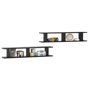 vidaXL Wall Shelf 2 pcs Black 105x18x20 cm Engineered Wood