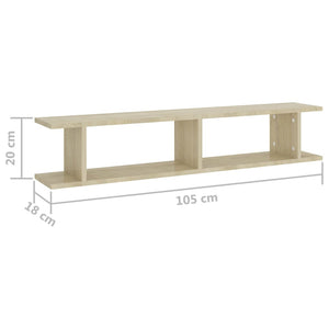 vidaXL Wall Shelf 2 pcs Sonoma Oak 105x18x20 cm Engineered Wood