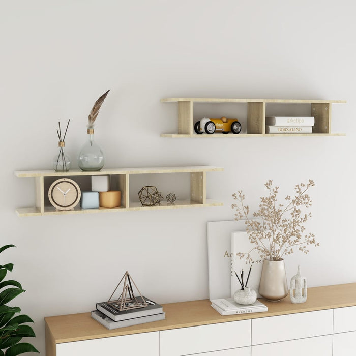 vidaXL Wall Shelf 2 pcs Sonoma Oak 105x18x20 cm Engineered Wood