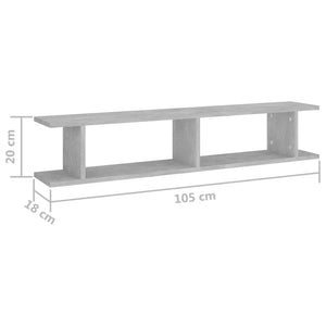 vidaXL Wall Shelf 2 pcs Concrete Grey 105x18x20 cm Engineered Wood