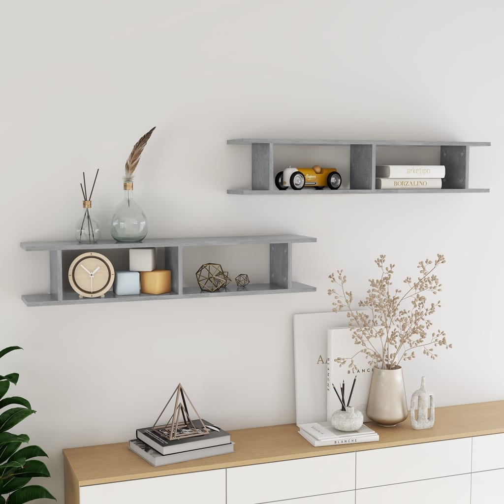 vidaXL Wall Shelf 2 pcs Concrete Grey 105x18x20 cm Engineered Wood