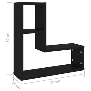 vidaXL Wall Shelf 2 pcs Black 50x15x50 cm Engineered Wood